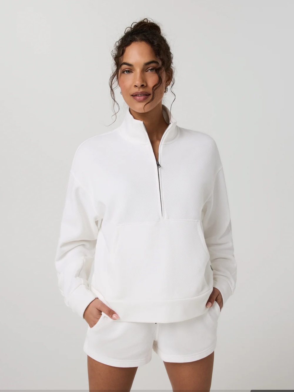 Vuori White Pique Fleece Half Zip Pullover
